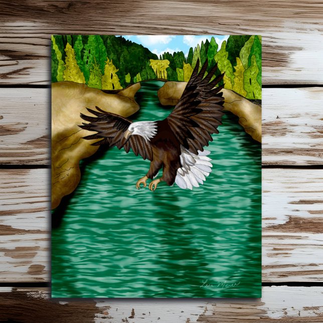 Öagle som flyter över floden i bergen poster (Skapare uppladdad)