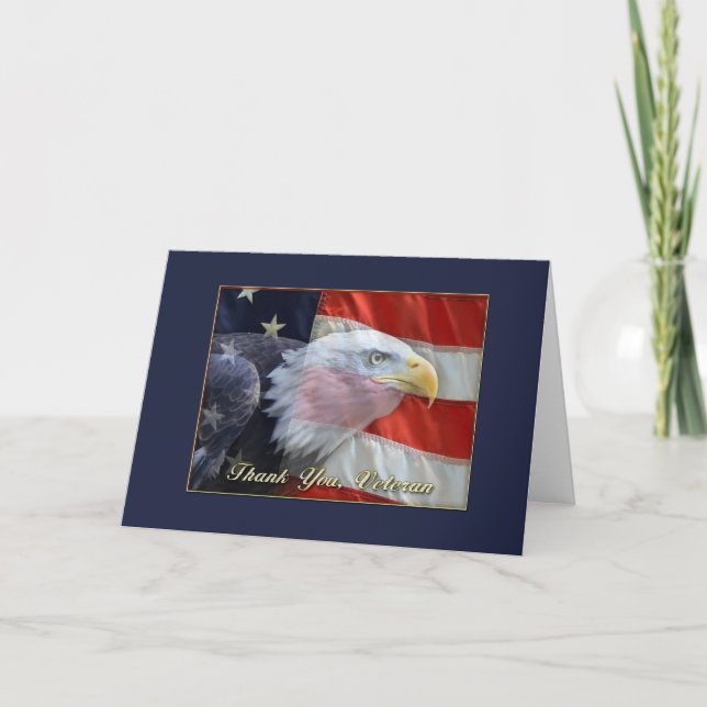Öagle US Flagga, Tack Veteran Greeting Card (Framsida)
