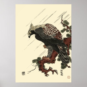 Öagle vid japansk utskrift av Gräs-antika Poster