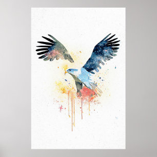 Öagle Vild Djurnatur Vattenfärgning Art Målarfärg Poster