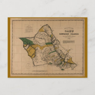 Oahu 1881, vintageHawaii karta Vykort