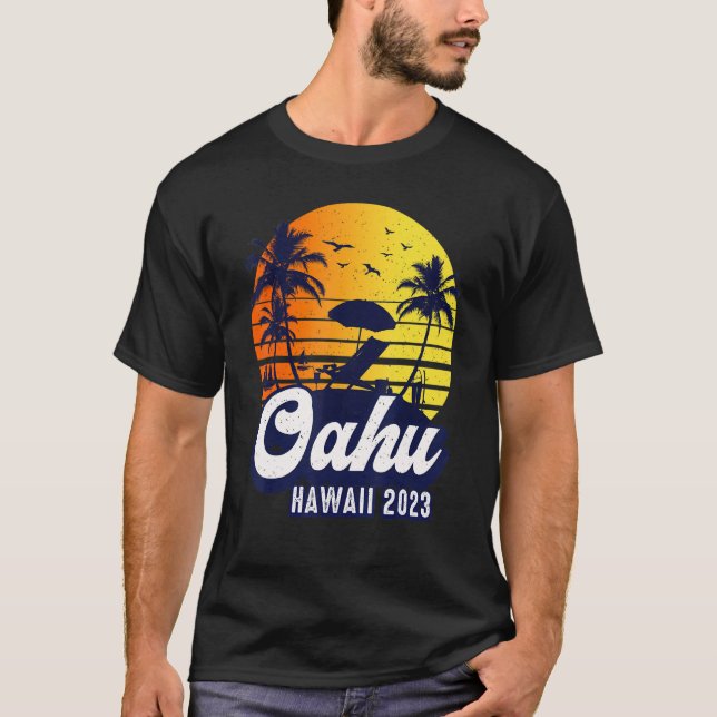 Oahu Hawaii 2023 Hawaiian Sunset Beach Retro T Shirt (Framsida)