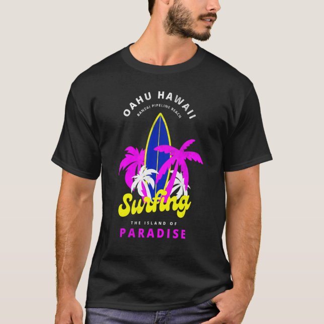 Oahu Hawaii Banzai Pipeline Beach Surfing Island P T Shirt (Framsida)