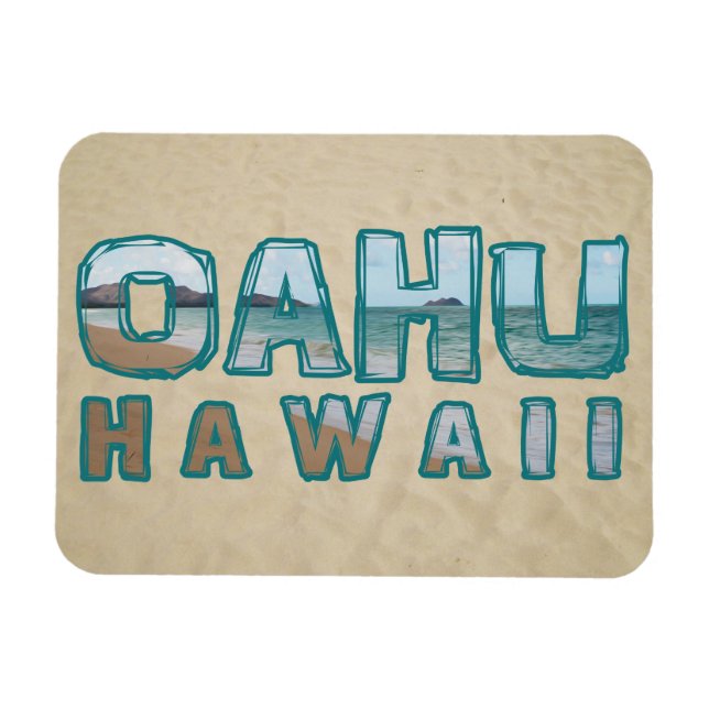 Oahu Hawaii Beach Photo Text Magnet (Horisontell)