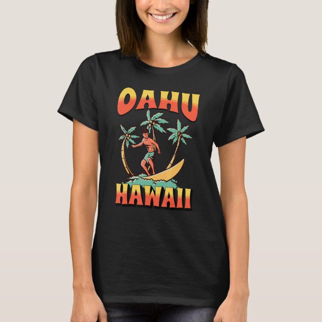 Oahu Hawaii Beach Surfa Sommaravacation T Shirt (Framsida)