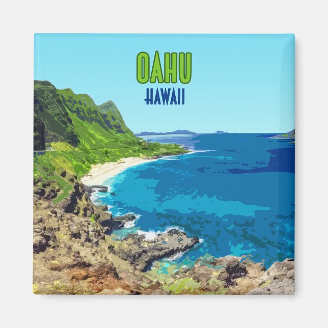 Oahu Hawaii Beach Vintage Magnet (Framsidan)