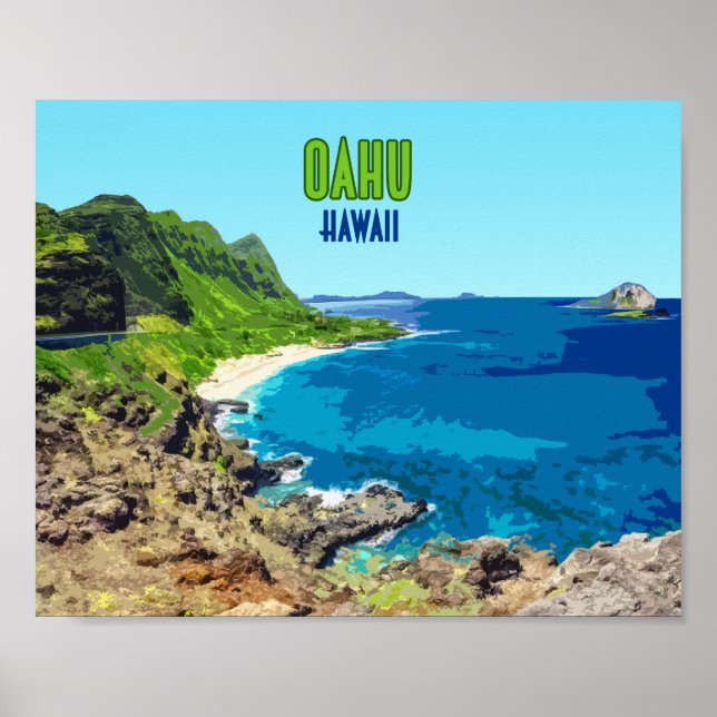 Oahu Hawaii Beach Vintage Poster (Framsidan)