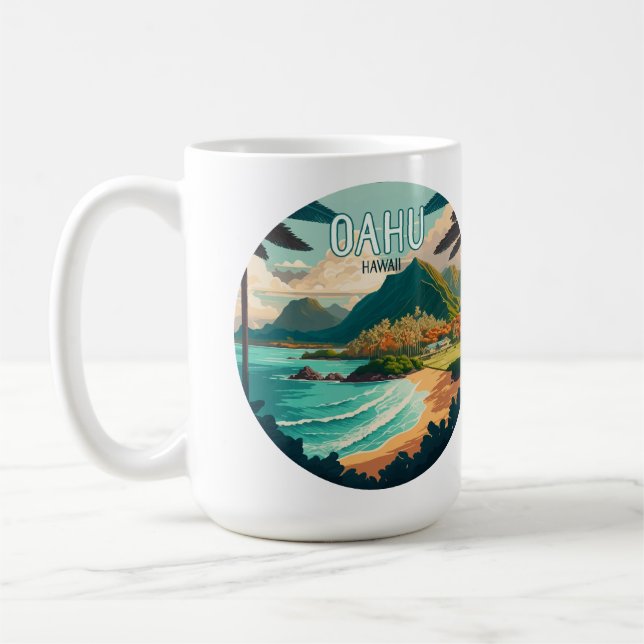 Oahu Hawaii Beach Vintage Retro Kaffemugg (Vänster)