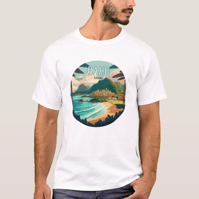 Oahu Hawaii Beach Vintage Retro T Shirt (Framsida)