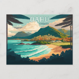 Oahu Hawaii Beach Vintage Retro Vykort