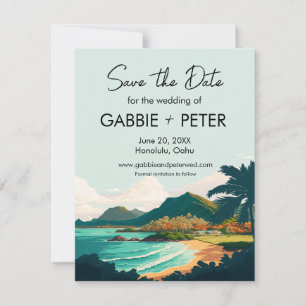 Oahu Hawaii Beach Wedding Datumet Inbjudningar