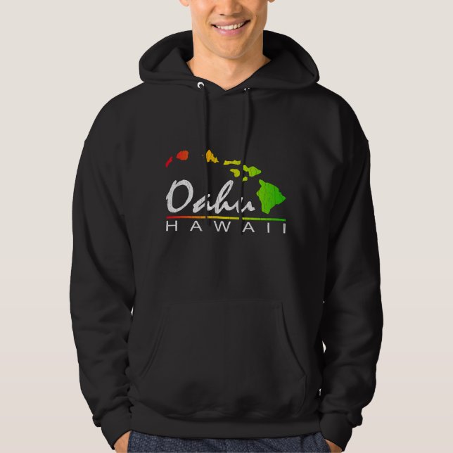 OAHU Hawaii (den bekymrade designen) Hoodie (Framsida)