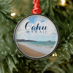 Oahu Hawaii havvågar & strand Julgransprydnad Metall