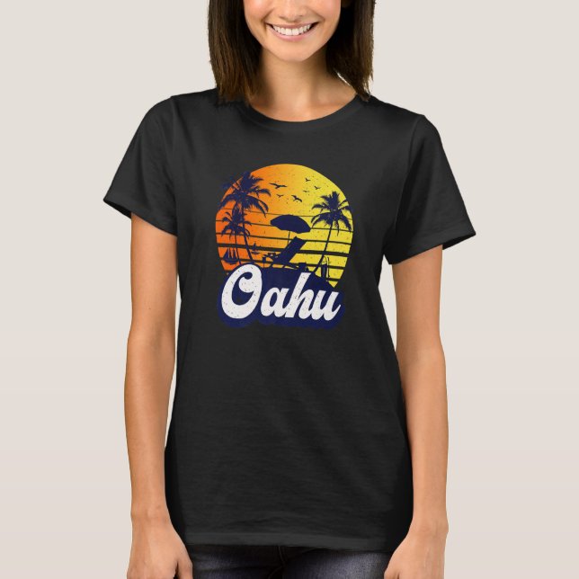 Oahu Hawaii Hawaiian Sunset Beach Retro Premium T Shirt (Framsida)