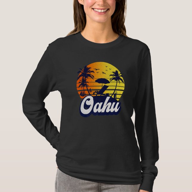 Oahu Hawaii Hawaiian Sunset Beach Retro Premium T Shirt (Framsida)