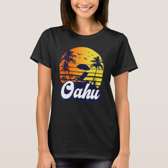 Oahu Hawaii Hawaiian Sunset Beach Retro T Shirt (Framsida)