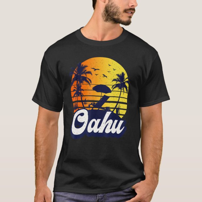 Oahu Hawaii Hawaiian Sunset Beach Retro T Shirt (Framsida)