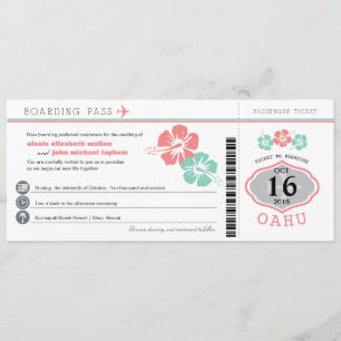 Oahu Hawaii Hibiscus Boarding Pass Bröllop Inbjudningar