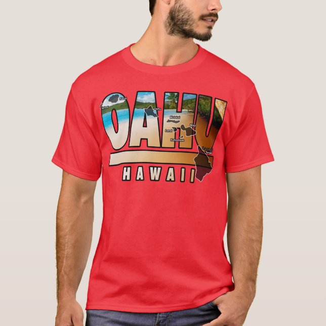 Oahu Hawaii med Hawaiianska öarna T Shirt (Framsida)