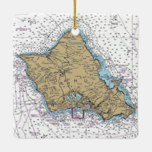Oahu Hawaii Nautical Chart Julgransprydnad Keramik