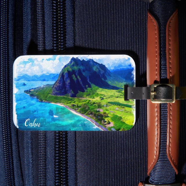 Oahu Hawaii Panorama View Beach Bagagebricka (Framsida Insitu 4)
