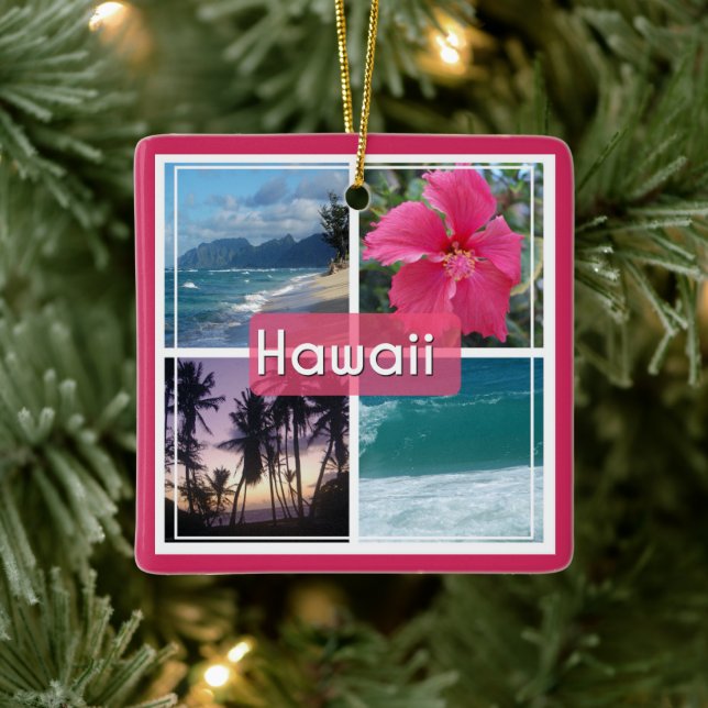 Oahu, Hawaii-Sjölandskapet Julgransprydnad Keramik (Träd)