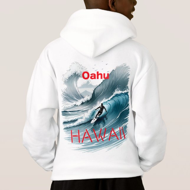 Oahu Hawaii Surfing Wave T Shirt (Baksida)