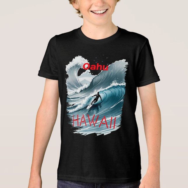 Oahu Hawaii Surfing Wave T Shirt (Framsida)