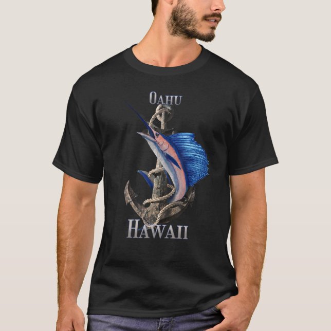 Oahu Hawaii Swordfish Marlin Ocean Fishing T Shirt (Framsida)