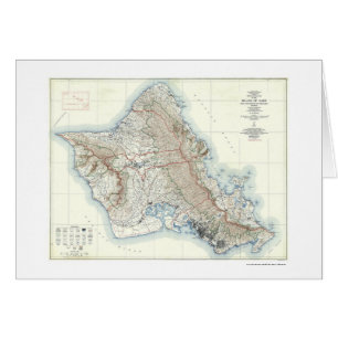 Oahu Hawaii topografisk karta 1938 Hälsningskort