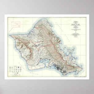 Oahu Hawaii Topografiska Karta 1938 Poster