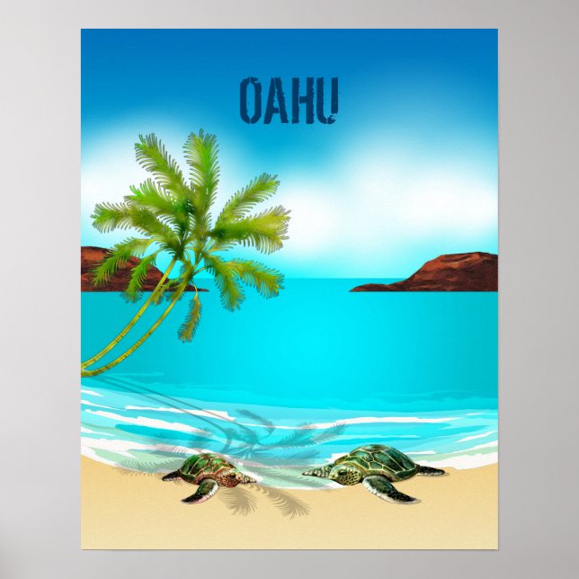 Oahu Hawaii Travel Poster (Framsidan)