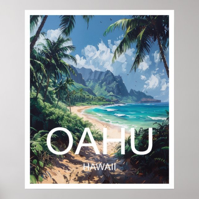 Oahu Hawaii Travel Poster Art Print Poster (Framsidan)