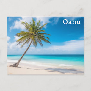 Oahu Hawaii Tropical Beach Handflatan Träd Travel Vykort