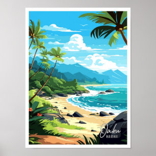 Oahu Hawaii USA Art vintage resor illustration Poster