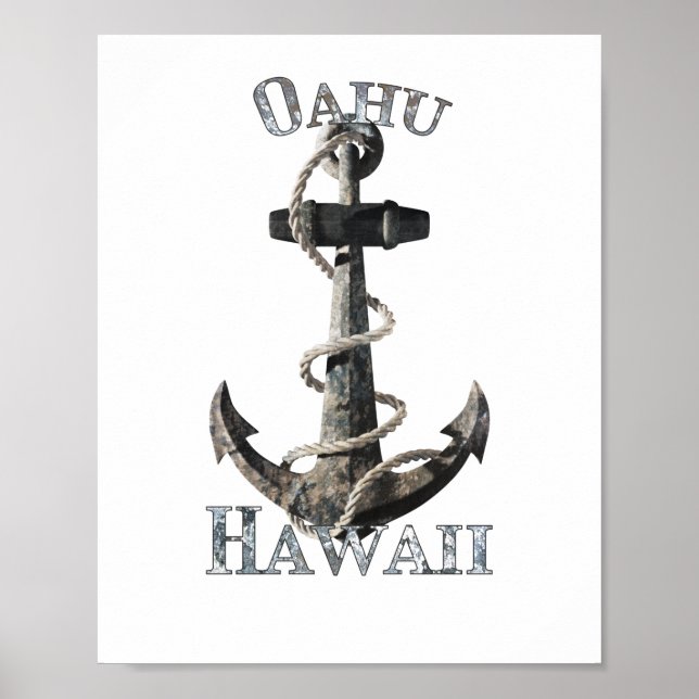 Oahu Hawaii Vacation Nautical Anchor Sailing Poster (Framsidan)