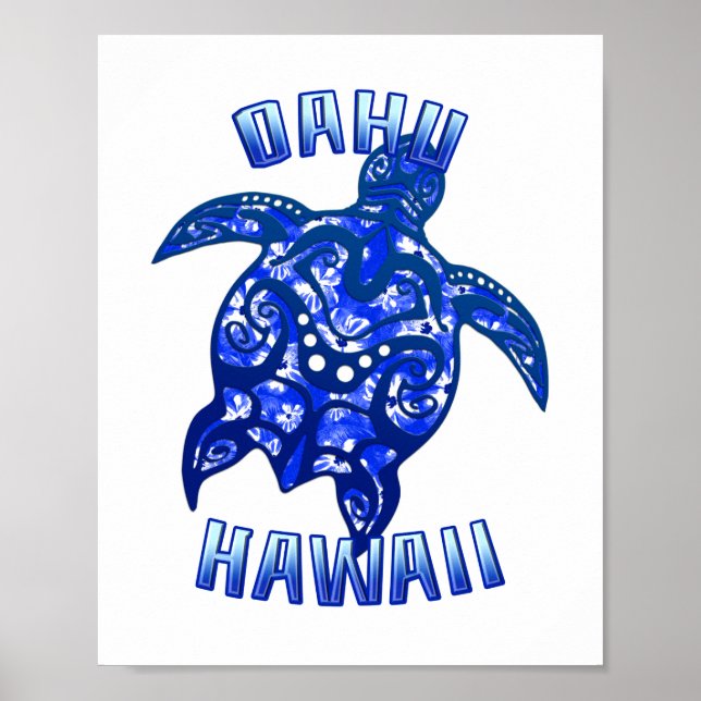Oahu Hawaii Vacation Tribal Turtle Poster (Framsidan)