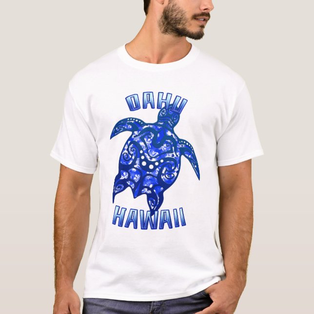 Oahu Hawaii Vacation Tribal Turtle T Shirt (Framsida)