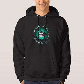 Oahu Hawaii Waimea Bay Tropical Handflatan träd Hoodie