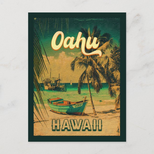 Oahu Island Hawaii Retro Handflatan Träd 60-tal So Vykort (Framsida)