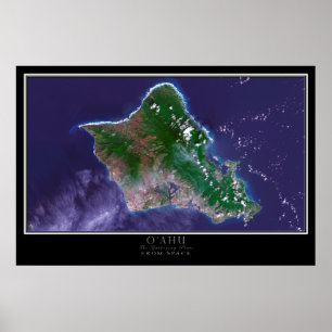 Oahu Island Hawaii Satellite Poster Karta