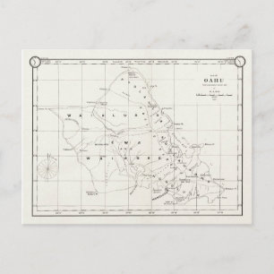 Oahu Island, Hawaii, Vintage Karta 1887 Vykort