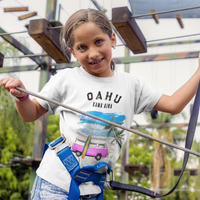Oahu Kamaʻaina Rosa Van Surfbräda Barn T Shirt (Skapare uppladdad)