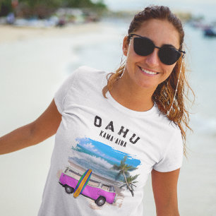 Oahu Kamaʻaina Rosa Vintage Van Surfbräda T Shirt