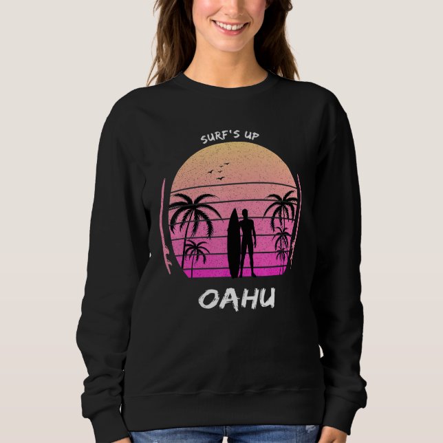 Oahu Palm Tree Surf Hawaii Waikiki Souvenir Maui K T Shirt (Framsida)
