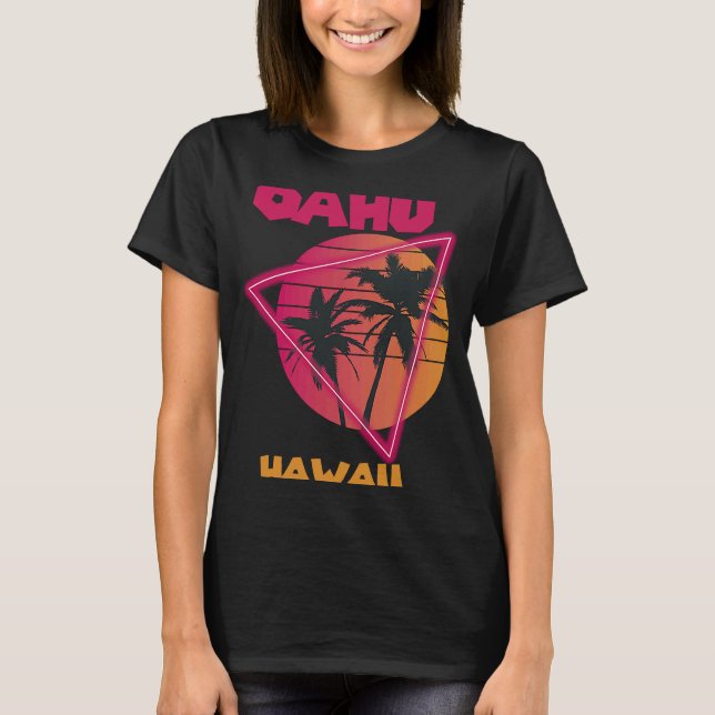 Oahu Surfing Handflatan träd Hawaii Vacation Ocean T Shirt (Framsida)