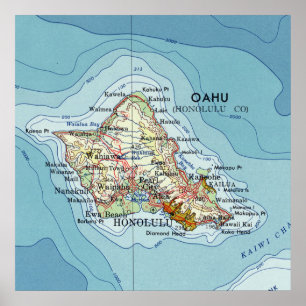 Oahu Vintae Karta Poster