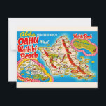 Oahu Wikiki Beach Map Postcard Vykort<br><div class="desc">Vintage,  retro map of the Hawaiian island of Oahu repurposed!</div>