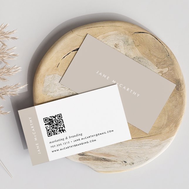 Oak Beige | Modern Minimalistisk QR-kod Visitkort (Skapare uppladdad)