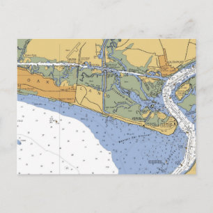 Oak Island, NC Nautical Chart Postcard Vykort